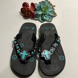 Montana West Turquoise Embellished Sandals Size Girls 4